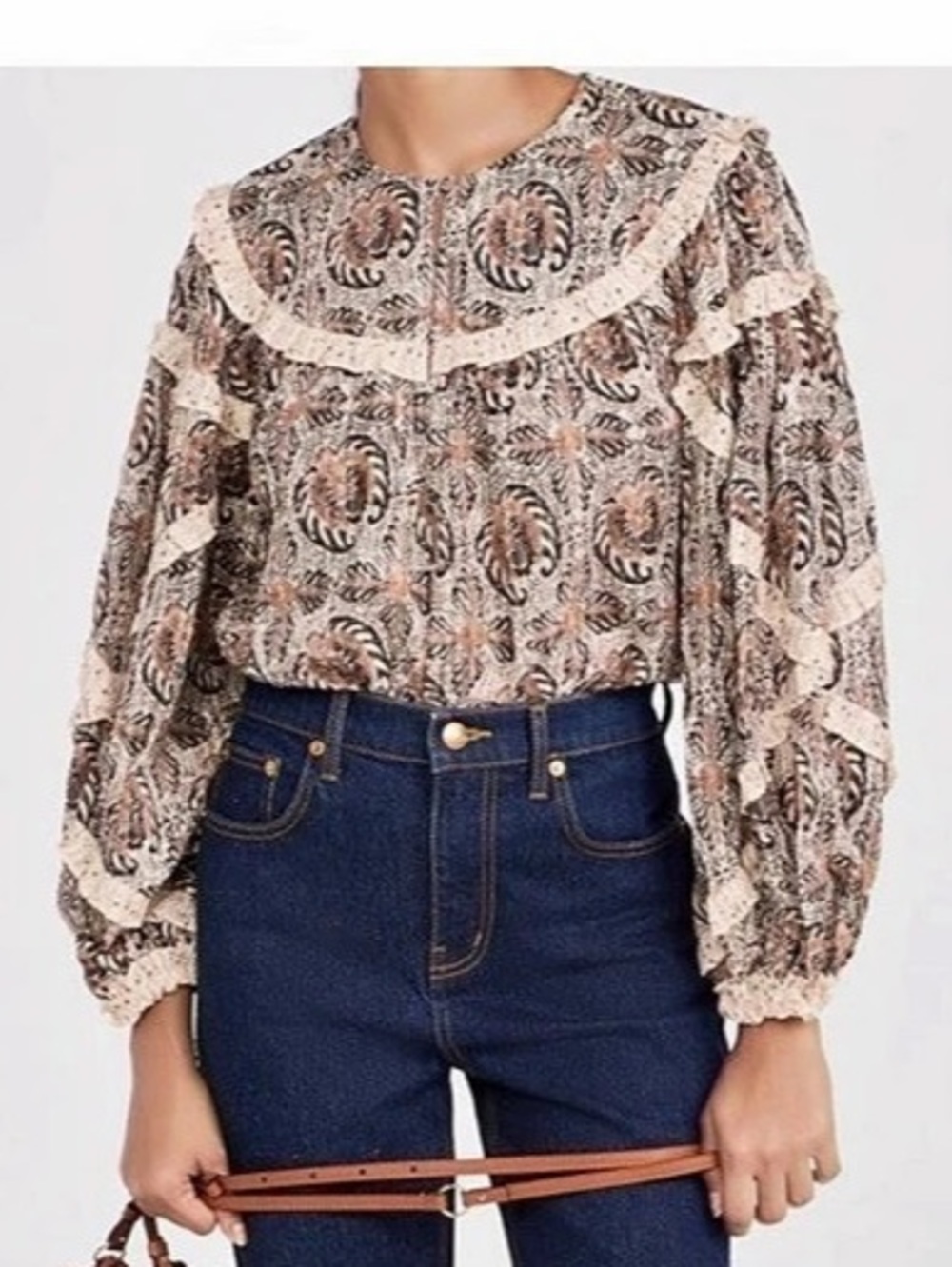 Ulla Johnson Edith Blouse Paisley Blouse in Brown Size 8 Like New